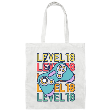 Gamer, Level 18 Up, 18th Birthday, Play Station, Game Player Canvas Tote Bag
