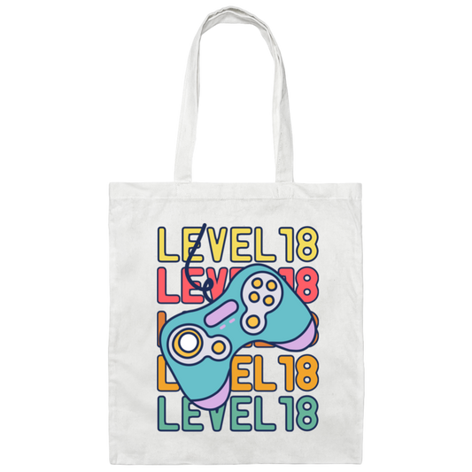 Gamer, Level 18 Up, 18th Birthday, Play Station, Game Player Canvas Tote Bag