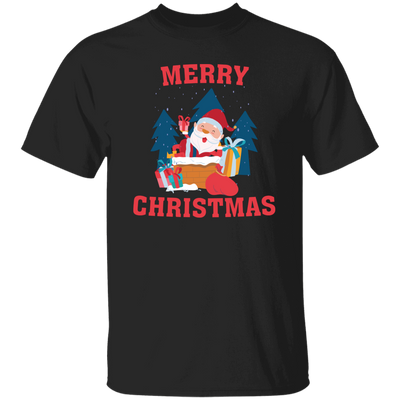 Cute Santa, Happy Santa, Funny Santa, Santa With Gift, Merry Christmas, Trendy Christmas Unisex T-Shirt