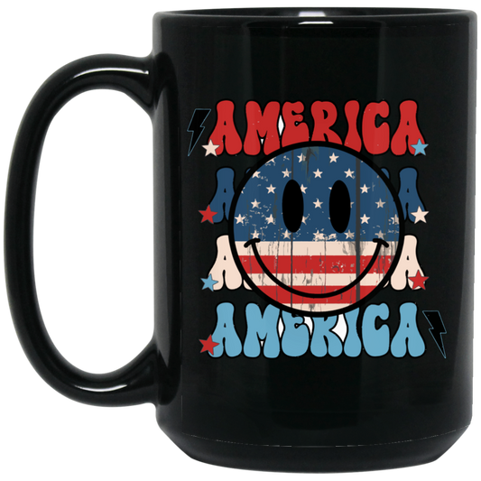America, American Smiley, Smile Icon, America Smile Black Mug