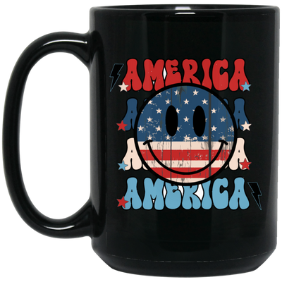 America, American Smiley, Smile Icon, America Smile Black Mug