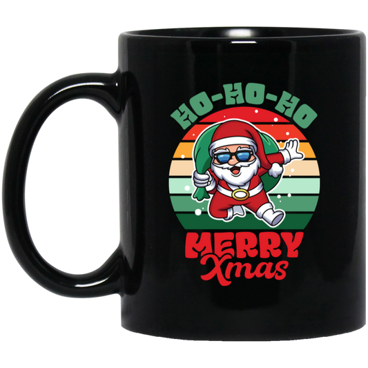 Ho Ho Ho Merry Xmas, Retro Christmas, Funny Santa, Merry Christmas, Trendy Christmas Black Mug