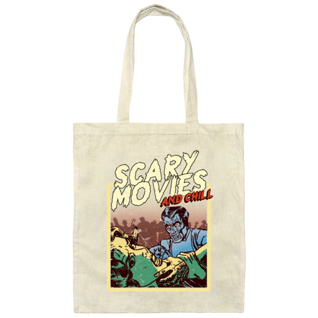 Scary Movie And Chill, I Love Moviem Scary Movies Lover Canvas Tote Bag