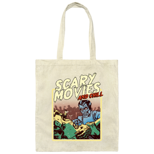 Scary Movie And Chill, I Love Moviem Scary Movies Lover Canvas Tote Bag