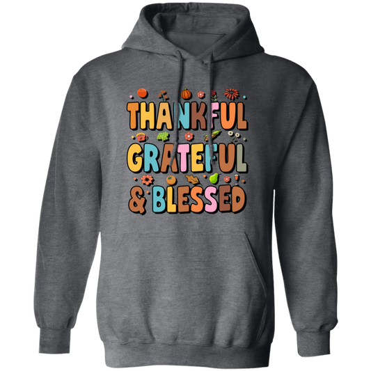 Groovy Thankful, Groovy Grateful, Blessed, Thanksgiving Pullover Hoodie