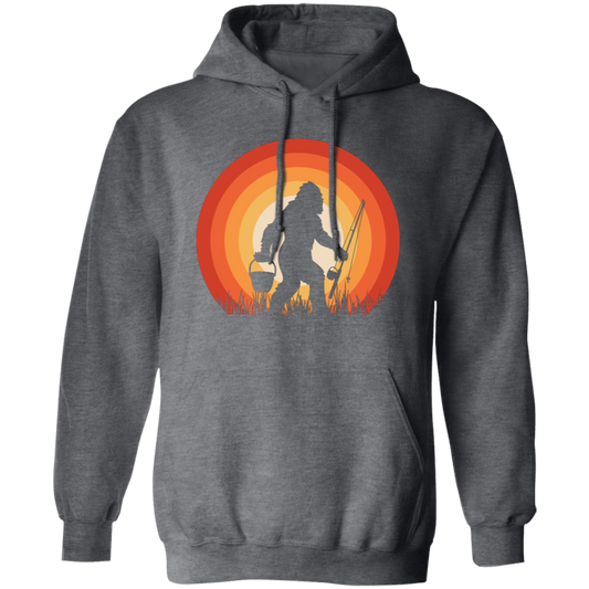 Big Foot Silhouette, Retro Big Foot, Big Foot Fishing Pullover Hoodie