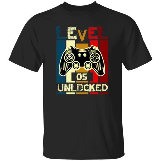 Gamer Love Gift, Level 5 Unlocked, Retro Style For 5th Birthday, Love 5th Unisex T-Shirt