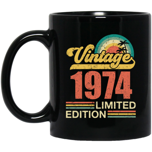 Hawaii 1974 Gift, Vintage 1974 Limited Gift, Retro 1974, Tropical Style Black Mug