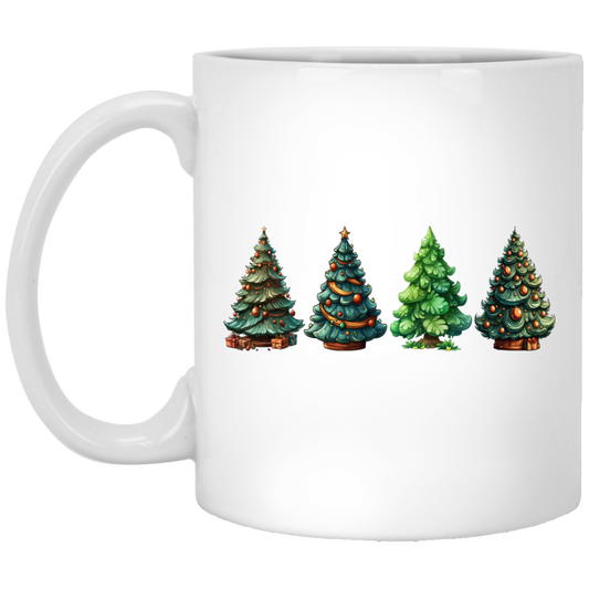 Xmas Tree, Set Of Christmas Trees, Four Xmas Trees, Merry Christmas, Trendy Chrismas White Mug