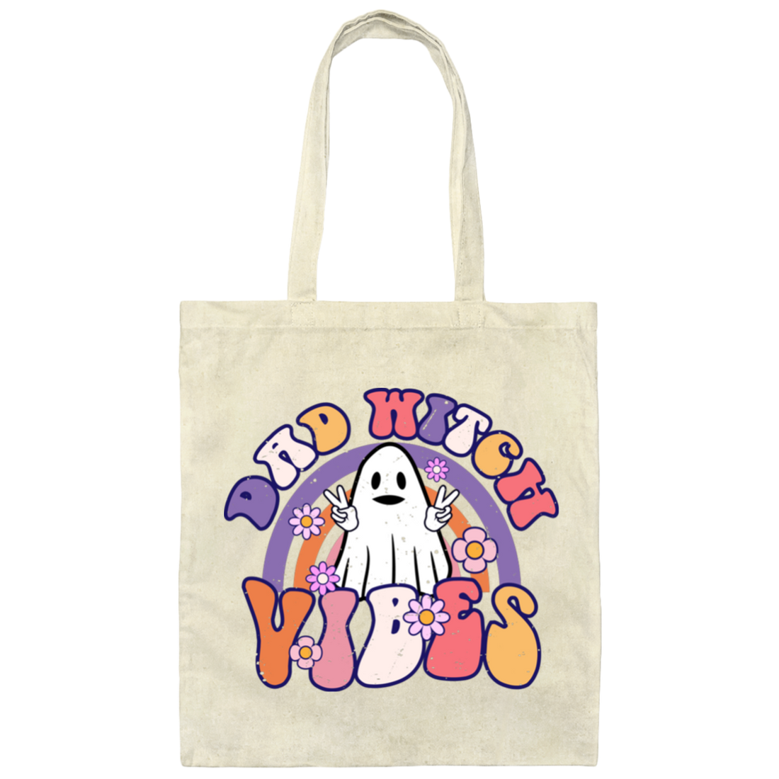 Dad Witch Vibes, Ghost Halloween, Groovy Halloween Canvas Tote Bag