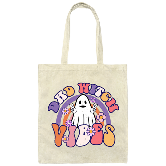 Dad Witch Vibes, Ghost Halloween, Groovy Halloween Canvas Tote Bag