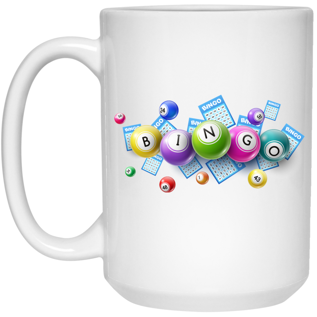 Bingo Balls And Bingo Tickets, Lottery Ticket, Win Bingo White Mug