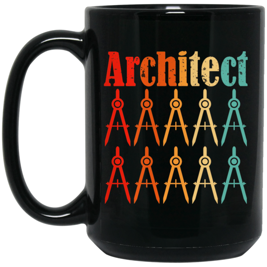 Architecture Student, Architect Compass Retro, Love Math, Love Compass Black Mug