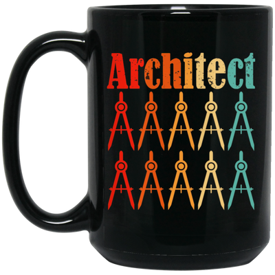 Architecture Student, Architect Compass Retro, Love Math, Love Compass Black Mug