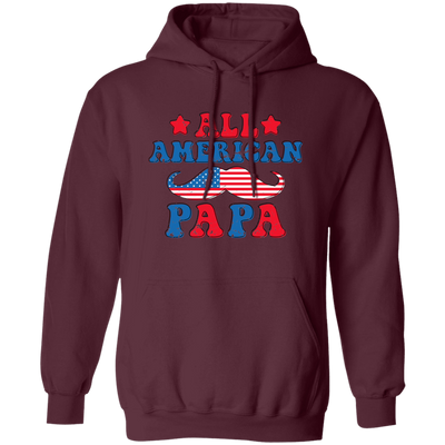 Papa, Father's Day, American Papa, Beard American Dad Pullover Hoodie