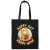 Love Cute Cat, Happy Cat, Happy Mommy, Best Cat Ever, Cat With Ball Of Knitting Wood Canvas Tote Bag
