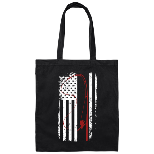 American Flag, Love To Fishing, Retro Fishing Lover, Fishing Lover Canvas Tote Bag