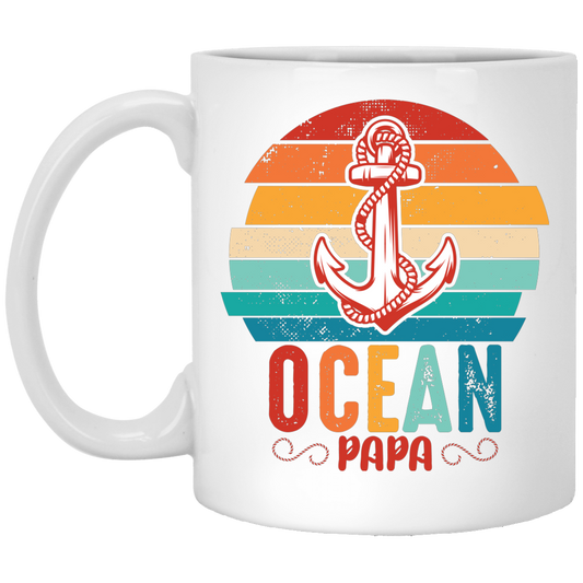 Ocean Papa, Retro Papa, Retro Ocean, Retro Anchor White Mug