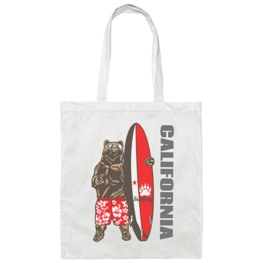 California Bear, Surfboard California, Love California, Surfboard Canvas Tote Bag