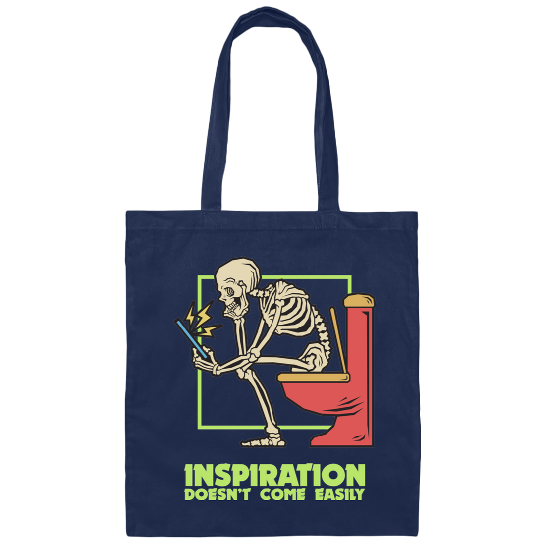 Skeleton Sitting On The Toilet, Inspiration Doesn't Come Easily Canvas Tote Bag