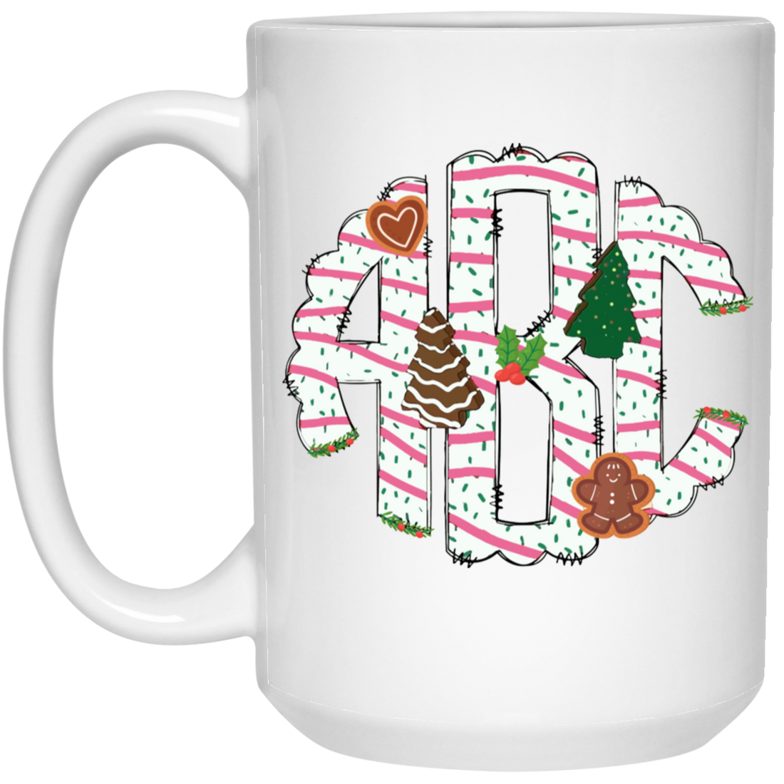 ABC Gingerbread, Alphabet Gingerbread, Xmas Tree Gingerbread, Merry Christmas, Trendy Christmas White Mug