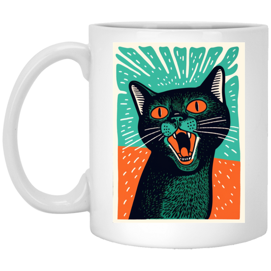 Meowing Love Gift, Cat In Retro Style, Lovely Cat, Funny Cat Poster White Mug