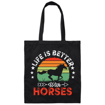 Life Is Better With Horses, Retro Horses, Horse Racing Canvas Tote Bag