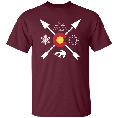 Denver Colorado, Snowboarding Direction, Sun Snow And Mountain Unisex T-Shirt