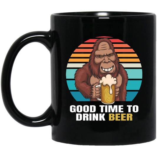 Good Time To Drink Beer, Retro Monkey, Gorilla Drink Beer Black Mug