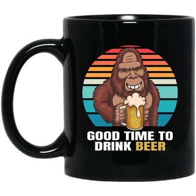 Good Time To Drink Beer, Retro Monkey, Gorilla Drink Beer Black Mug