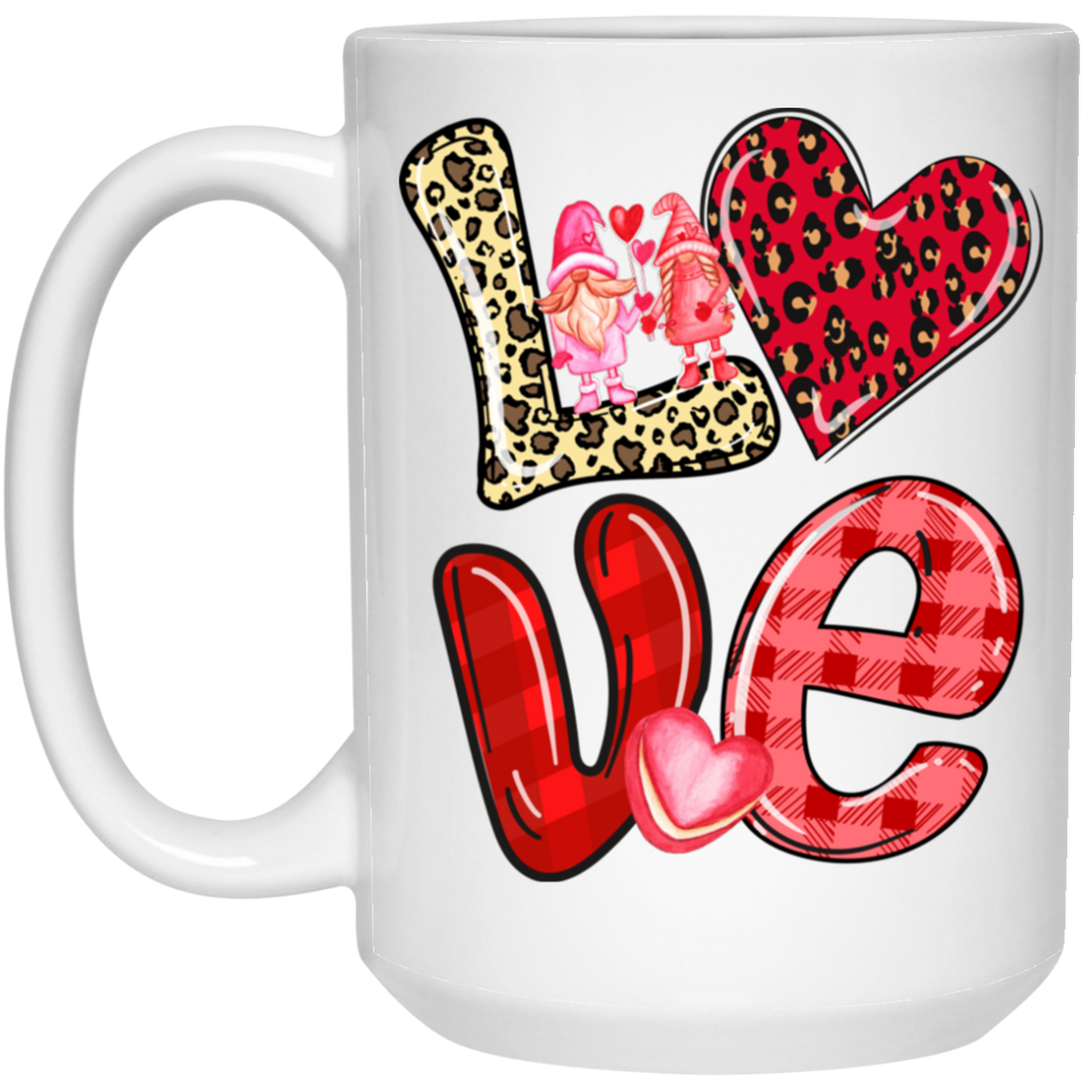 Love Gnome, My Love, Valentine Pattern, Leopard Love, Valentine's Day, Trendy Valentine White Mug