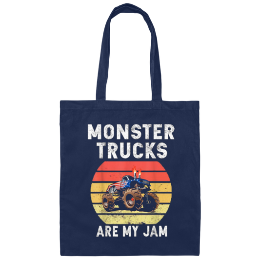 Vintage Monster Truck Are My Jam Retro Sunset Cool Canvas Tote Bag