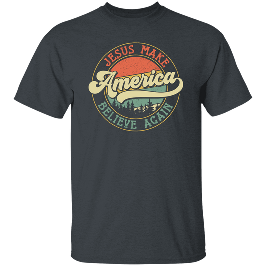 Jesus Make America Believe Again, Retro America Unisex T-Shirt