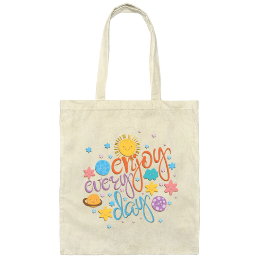 Cool Colorful Motivational Quote With Space, Love Life, Enjoy Every Day Canvas Tote Bag