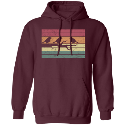 Bird Family, Bird Silhouette, Retro Bird, Happy Family Pullover Hoodie