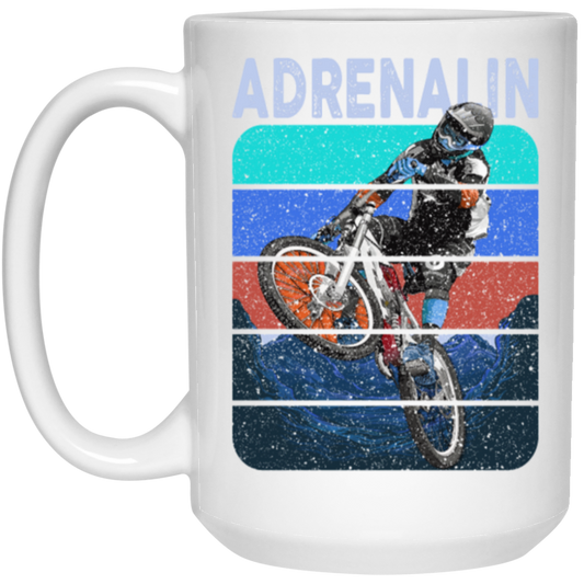 Mountain Bike Gift, Downhill Extrem Sport, Adrenalin Love Gift, Retro White Mug