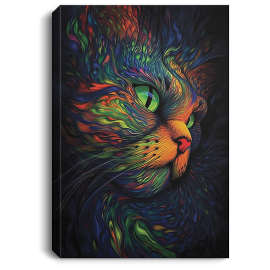 Hyperdetailed Cat, Cat Have A Large Green Eyes, Cat Psychedelic Art Canvas