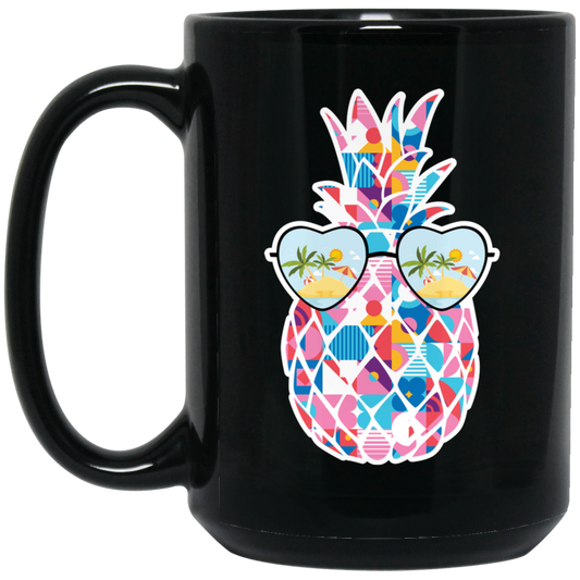 Watercolor Pineapple, Heart Sunglasses, Summer Vibes, Xmas Vibe Black Mug