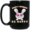 Don't Worry, Be Hoppy, Rabbit Wear Heart Glasses Black Mug