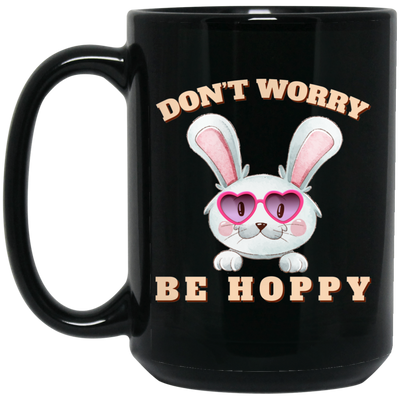 Don't Worry, Be Hoppy, Rabbit Wear Heart Glasses Black Mug