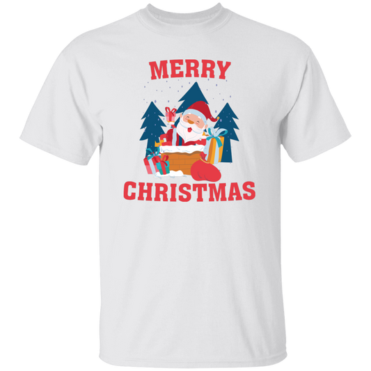 Cute Santa, Happy Santa, Funny Santa, Santa With Gift, Merry Christmas, Trendy Christmas Unisex T-Shirt