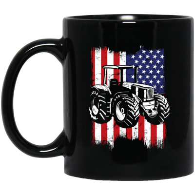 Farm Tractor Usa Flag, Patriotic Vintage Black Mug