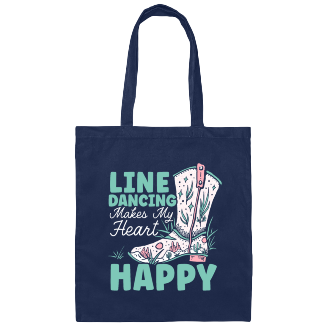 Cowboy Gift, Line Dancing Makes My Heart Happy Vintage Canvas Tote Bag