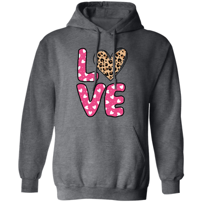 Love Heart Design, Leopard Pattern, Valentine's Day Pullover Hoodie