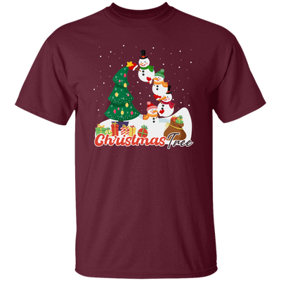 Christmas Tree, Snowman Build Xmas Tree, Snowman Family, Merry Christmas, Trendy Christmas Unisex T-Shirt