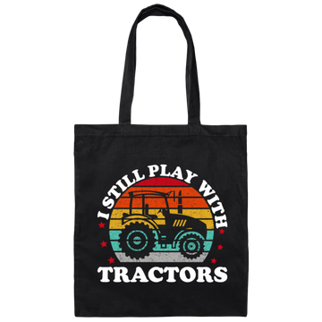 Retro I Still Play With Tractors Gift Canvas Tote Bag