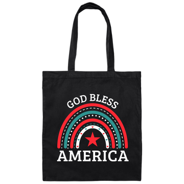 God Bless America, Rainbow American, Retro Rainbow Canvas Tote Bag