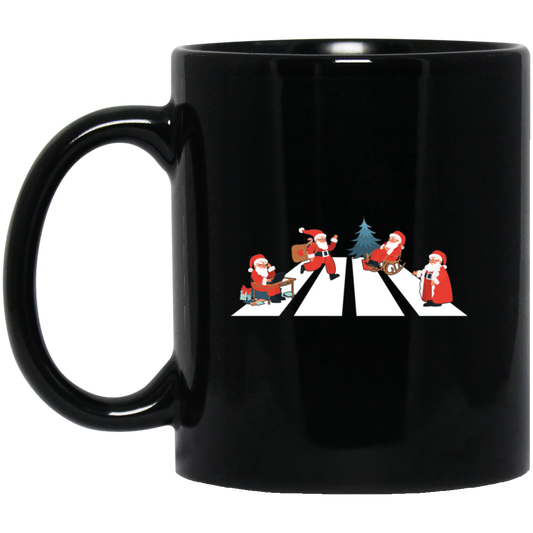 Santa Xmas, Santa Cross The Road, Cross On A Street Black Mug