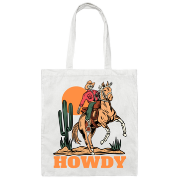 Howdy Cowboy, Cowboy In Desert, Cowboy With Horse Canvas Tote Bag