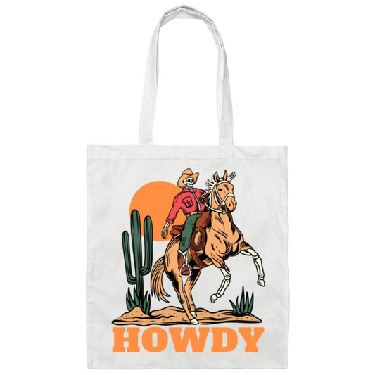 Howdy Cowboy, Cowboy In Desert, Cowboy With Horse Canvas Tote Bag